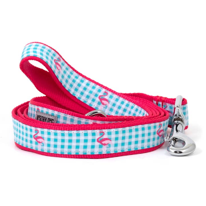 Gingham Flamingos Lead for wholesale by The Worthy Dog