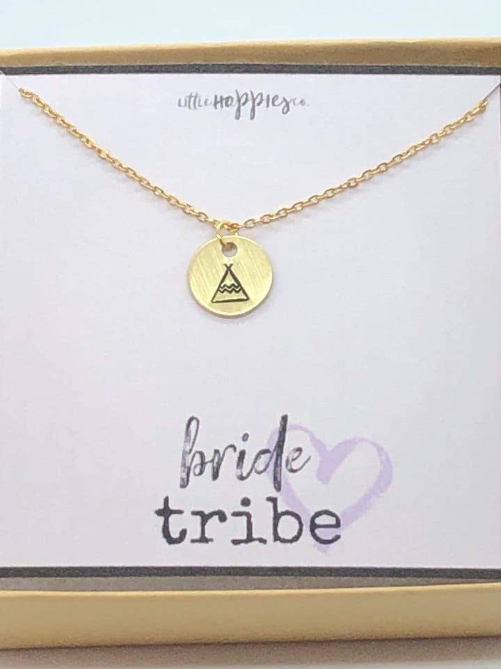 Bachelorette party gifts, bachelorette, bridesmaids gifts, bridesmaid necklace, wedding party gift, bride tribe, teepee, tee pee, bride for wholesale by Little Happies Co