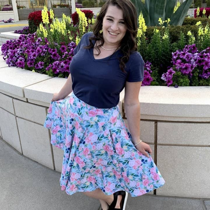 Pastel Peonies Circle Skirt for wholesale by Southwest Legging Company