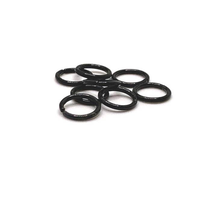 Guerrilla Charm - Wholesale Craft supplies - 8mm, 18g, Black Enamel Coated Open Jump Rings