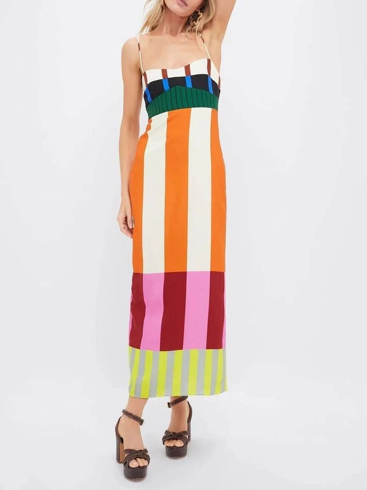 Multi Color block stripes strappy sundress for wholesale on Faire1