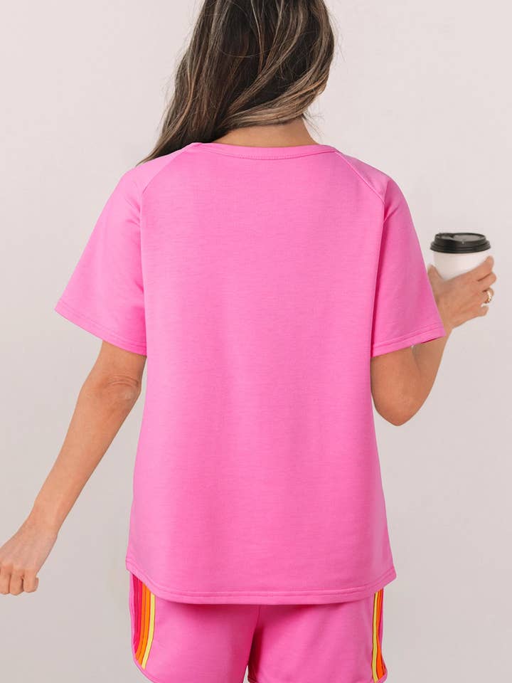 Lovesoft - Vente T-shirt – femme - T-shirt décontracté à rayures unies avec patch sur le devant10