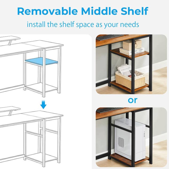 Walnut Compact Computer Desk with Monitor Stand and Shelves for wholesale on Faire