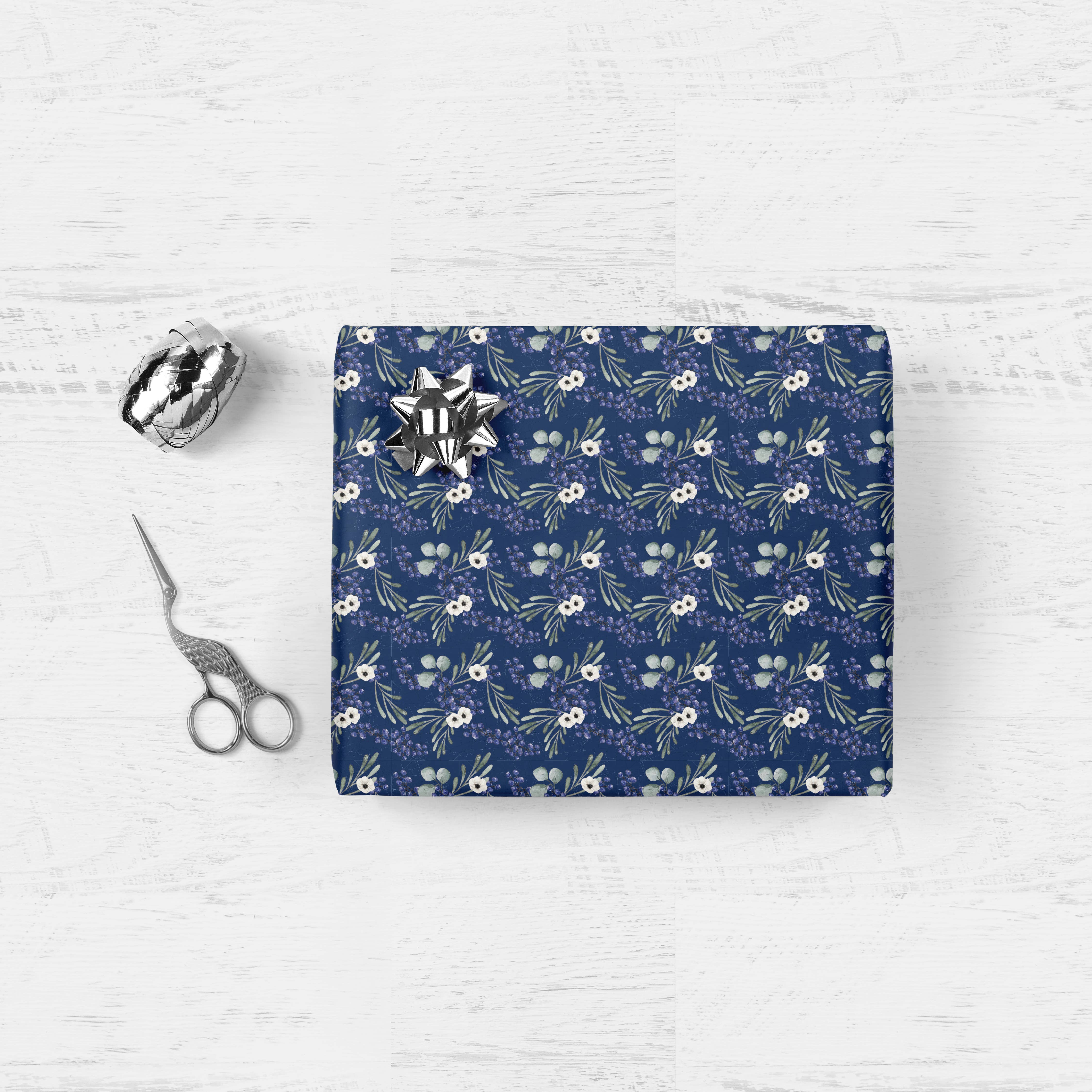 Phillips Designs - Wholesale Wrapping Paper Roll - Navy Berries Art Paper1