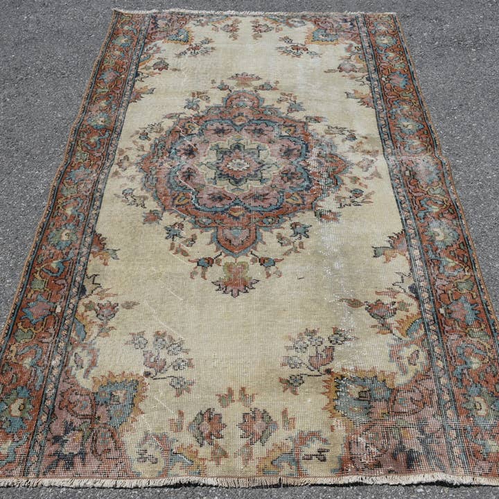 Handgjord matta, vintage 4x6,4 fot beige lapptäcke för wholesale av Vintage Rugs Loom