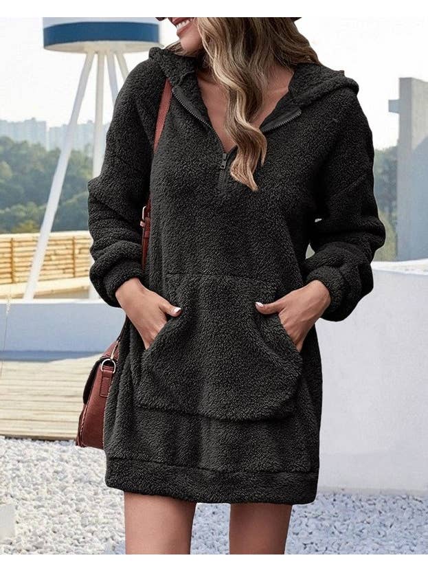 HIDDENBRAND - Wholesale Hoodie - Women's - Double-Sided Fleece Hooded Half-Zip Pocket Long Sweatshirt6