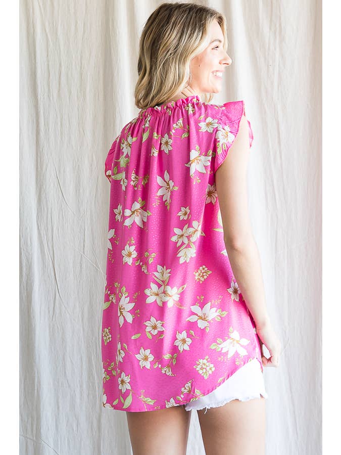 7th Ray - Wholesale Blouse - Women's - Boho Floral Ruffle Sleeve Shirred Neckline Blouse T479315