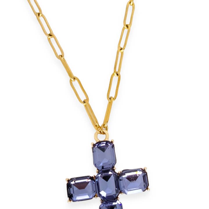 COLGANTE ACERO CRUZ ZIRCONITA DORADA LILA para venta al por mayor de Mayachi