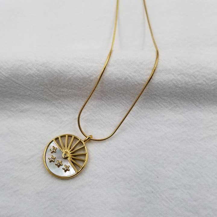 ENA Jewelry - Wholesale Pendant/Charm Necklace - Sun Moon Lunar Phase Shell Medallion Necklace