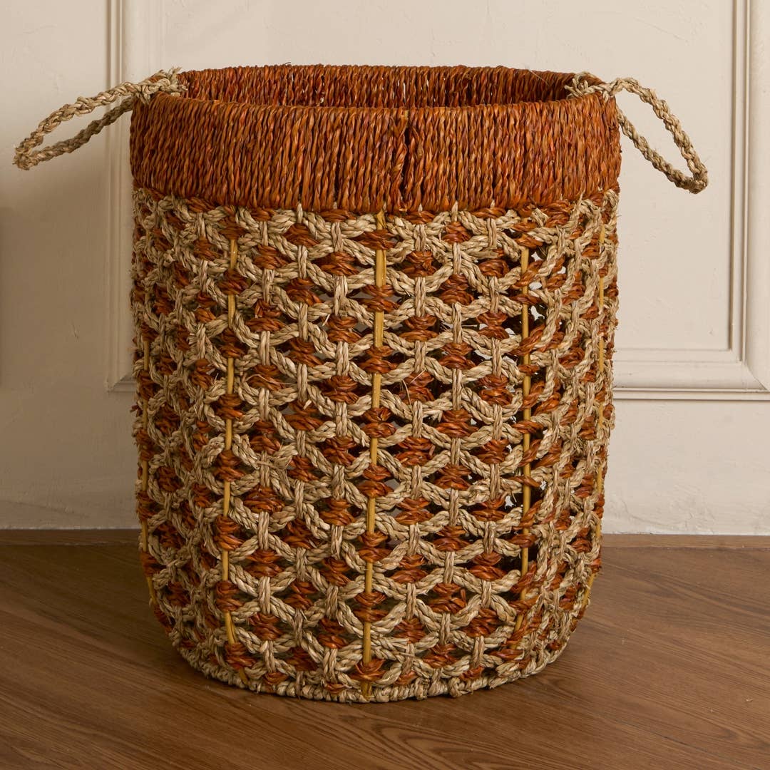 Natural Artisan Home - Wholesale Basket - Handwoven Color-Block Seagrass Basket Set 2