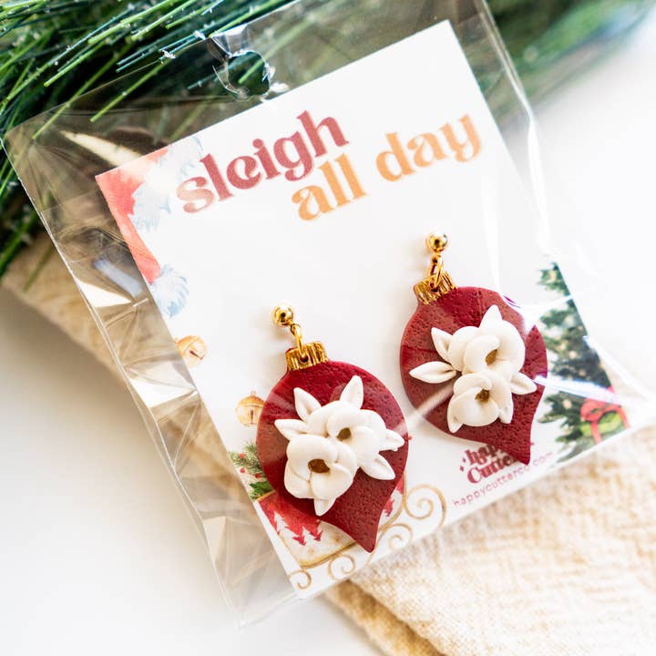 Happy Cutter Co - Wholesale Dangle Earrings - Winter Clay Earrings | Winter Snow Tree Clay Earrings
