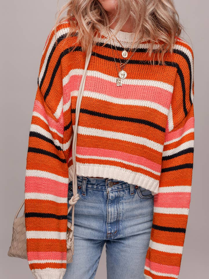Stripe Drop Shoulder Long Sleeve Sweater | S-XL for wholesale by Aapparella
