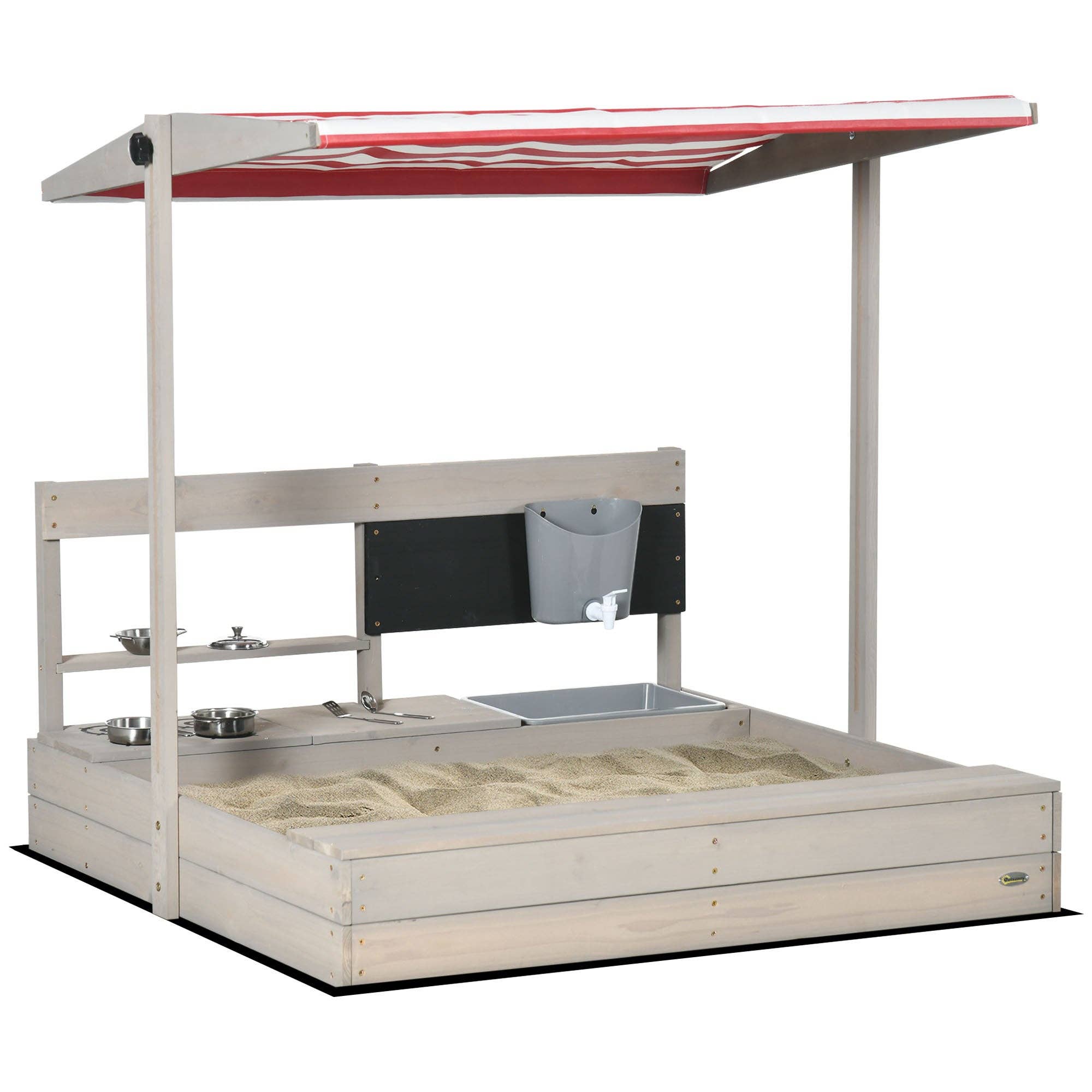 39F Inc. - Vente Jouet en bois – enfant - Bac à sable en bois pour enfants avec auvent réglable et cuisine de jeu0