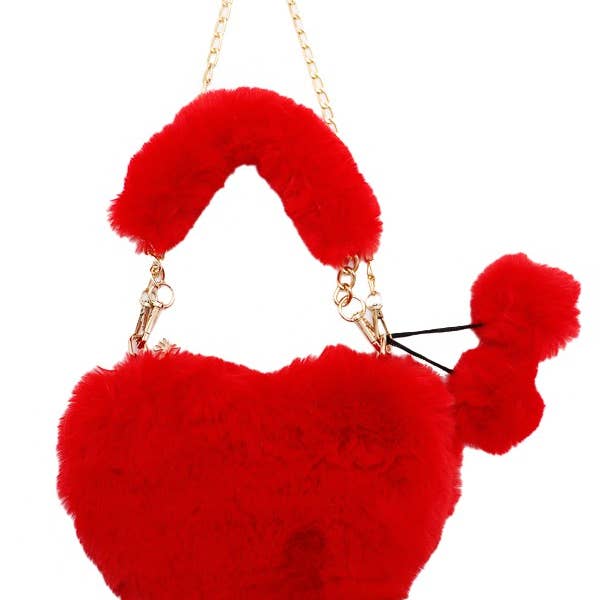 Cap Zone - Wholesale Crossbody Bag - Women's - Heart Shaped Faux Fur Bag3
