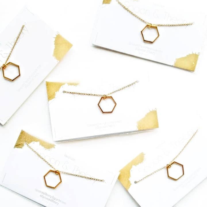 Spoon & Theory Handmade - Wholesale Pendant/Charm Necklace - Luxe Gold Necklace Tiny Hexagon | Valentine's Day Gifts 1