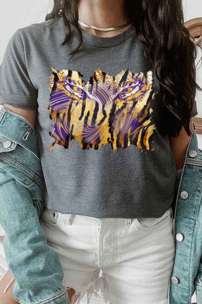 COLORBEAR - Wholesale Screen Printed T-Shirt - Women's - TIGER,LSU,FOOTBALL UNISEX SHORT SLEEVE,GRAPHIC TEE,GRAPHIC5