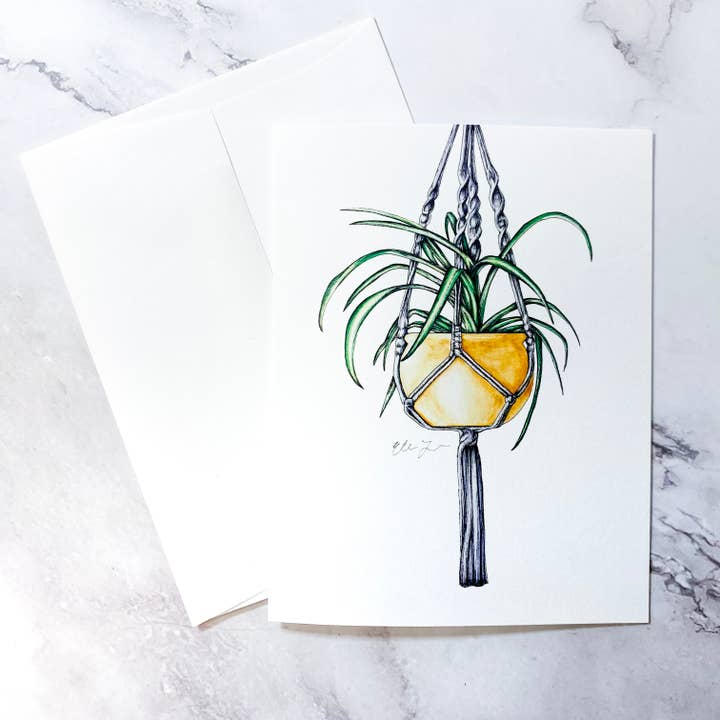 House Plant A2 Greeting Card - Spider Plant, Blank Inside for wholesale by Elena Johnson Art