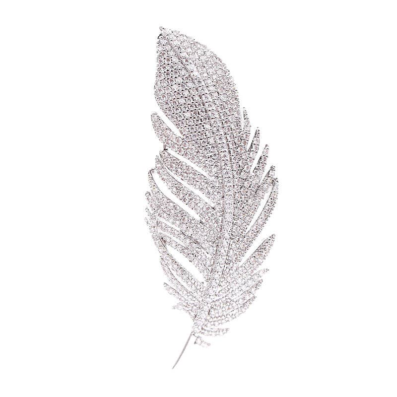 Perimade & Co. LLC - Wholesale Brooch - Dainty Full Pave Feather Statement Brooch in Solid Copper4