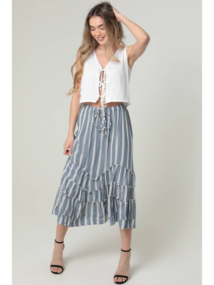 ANGIE – Saia - Mulher por atacado – H6315-RM42 SAIAS ONDULADAS AOS RISCAS DE COMPRIMENTO MÉDIO