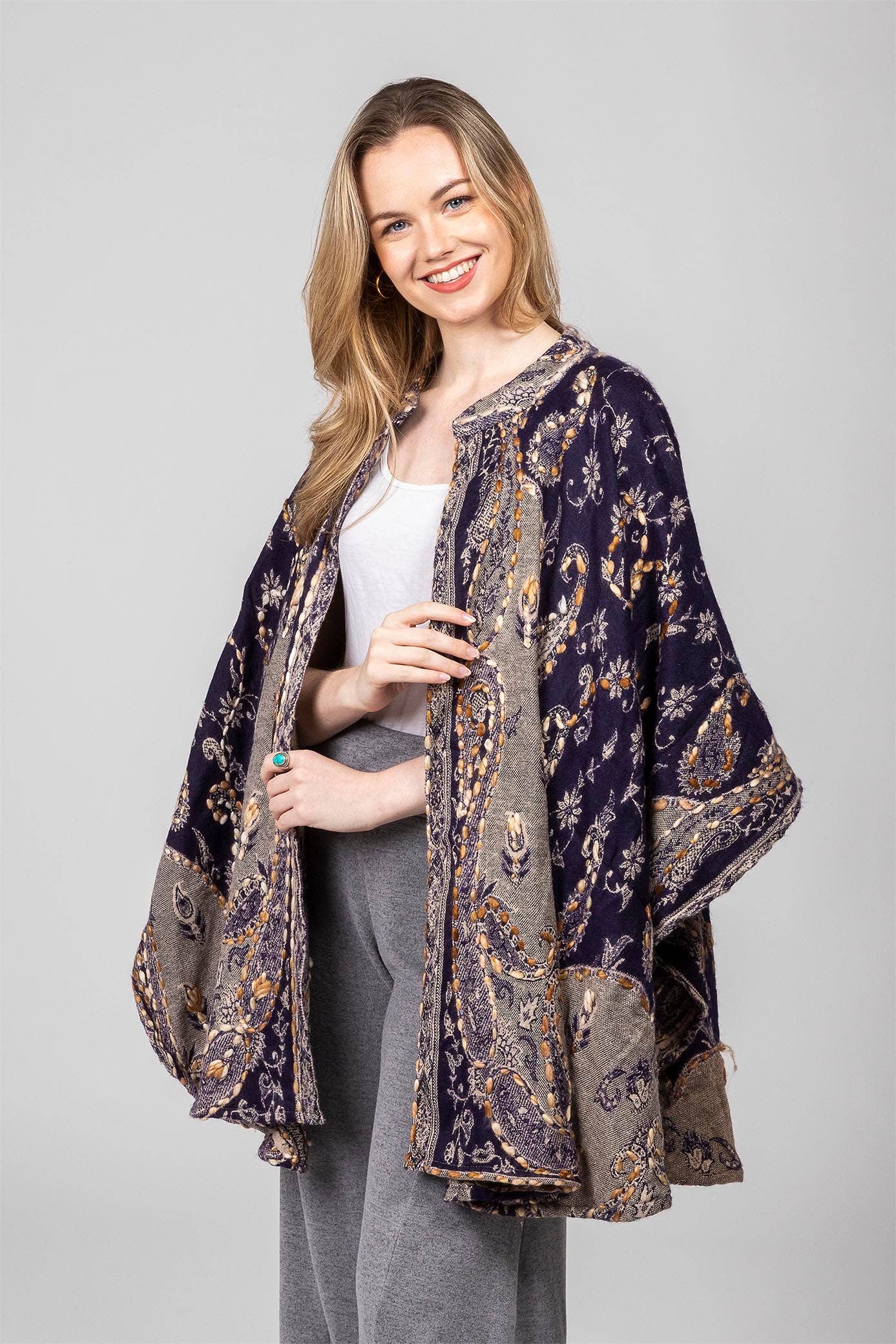 Windhorse Trading Inc - Wholesale Poncho - Women's - Paisley Embroidered Poncho. VP1115