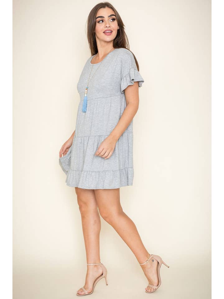 EG fashion - Vendita all'ingrosso Vestito - Donna - Abito longuette a tre strati con volant tinta unita1