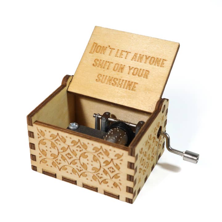 Funny "You Are My Sunshine" Hand-Crank Music Box for wholesale by Bad Betty Greeting Co.