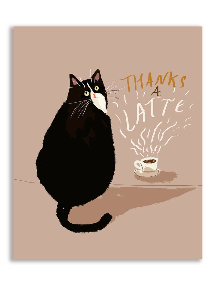 Thanks a Latte Coffee Cat Biglietto di ringraziamento per la vendita all'ingrosso da parte di The Dancing Cat