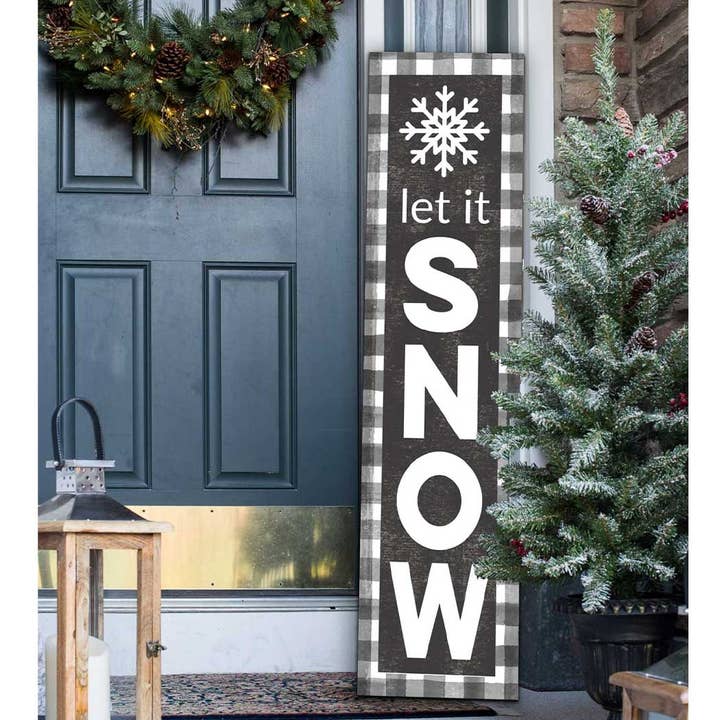 12x48 Buffalo Print Snowflake Let It Snow Leaner Sign for wholesale by Kindred Hearts
