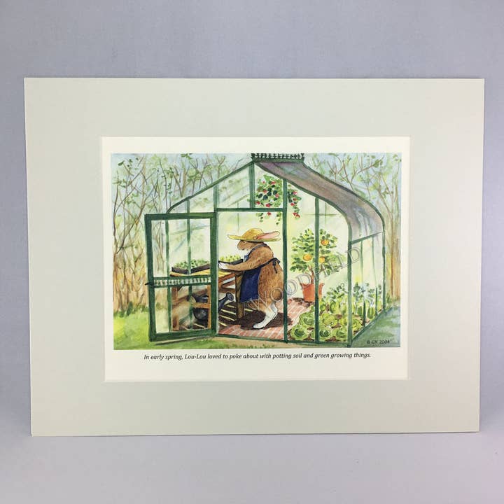 #2004 - Greenhouse Rabbit Print for wholesale by Woodfield Press