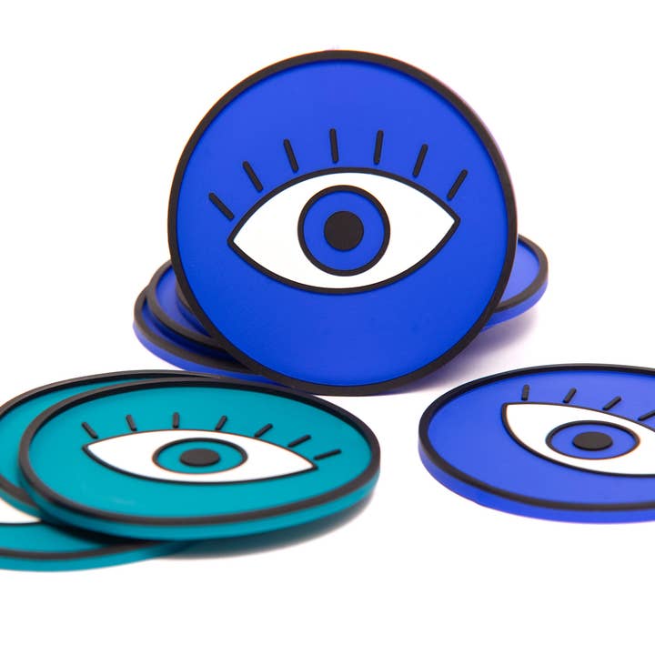 Evil Eye Silicone Coaster Set - 6 Pack (Blue & Turquoise) for wholesale by Kenzy Gifts