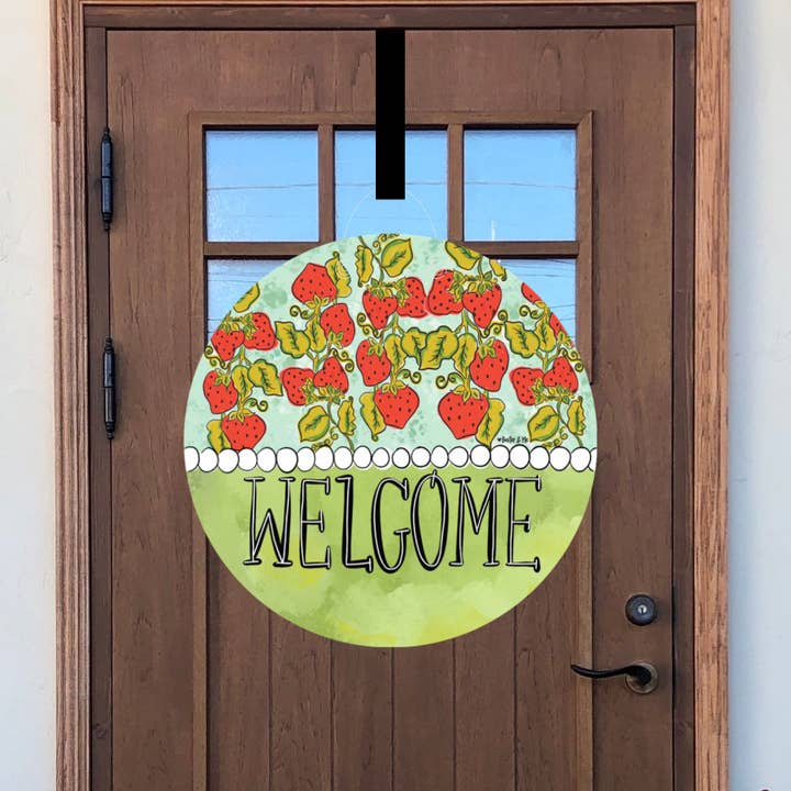 Welcome Strawberry Patch Door Hanger for wholesale by Baxter & Me