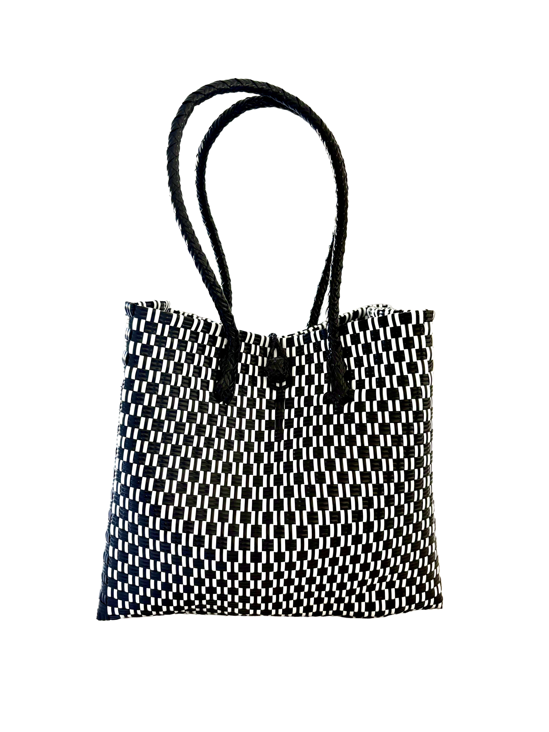 Pure Di Casa - Vente Tote bag – femme - Silhouette Noir Check – Cabas Tissé Noir & Blanc2