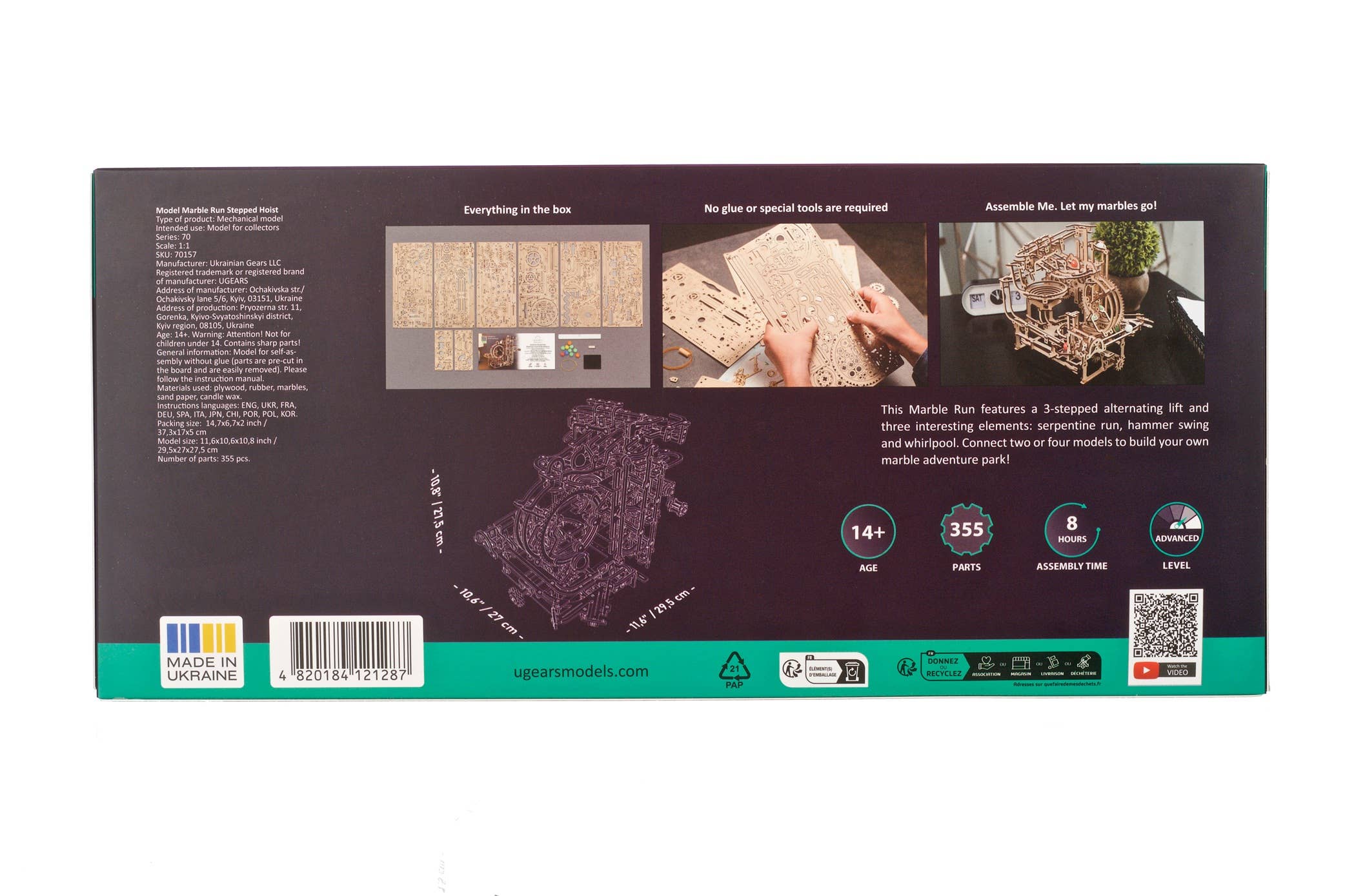 Ukidz LLC - Wholesale DIY Craft Kit - UGears Marble Run Stepped Hoist - 2 -Wooden 3D Puzzles - DIY3