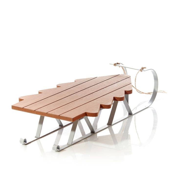 Langs - Venta al por mayor Decoración navideña - Trineo con forma de árbol de Navidad, madera natural y metal
