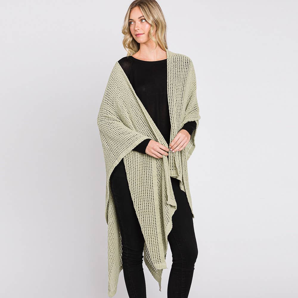 Sensibling Corp. – wholesale Poncho - Dam – Solid Chenille Virkad Ruana Poncho14