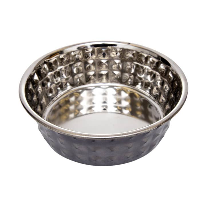 Black Pearl Eco-Chic Hammered Stainless Steel Dog Bowl for wholesale by Jojo Modern Pets