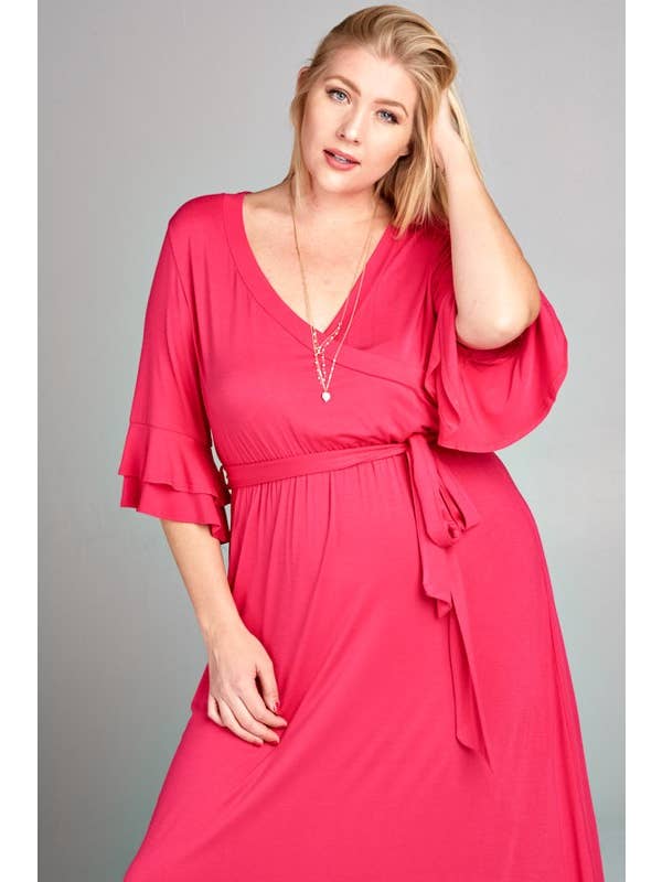 Hot Pink ETD-562-PL Solid Jersey Knit Maxi Dress for wholesale on Faire