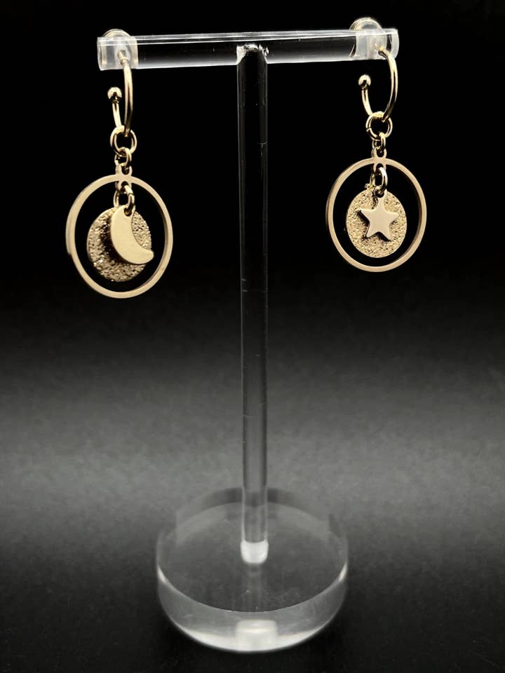 Urania Shapeshifter Reversible Moon & Star Hoop Earrings - Gold for wholesale by Lawless