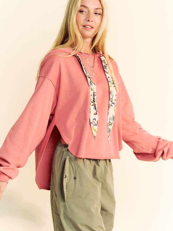 Davi & Dani - Wholesale Hoodie - Women's - PLUS LONG SLEEVES PRINT TIE LOOSE FIT HOODIE TOP15