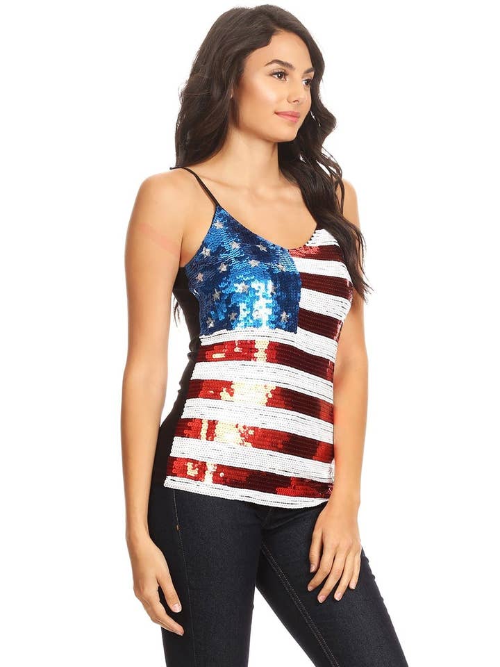 Anna Kaci Wholesale - Wholesale Camisole - Women's - Patriotic American Sequin Camisole Top2
