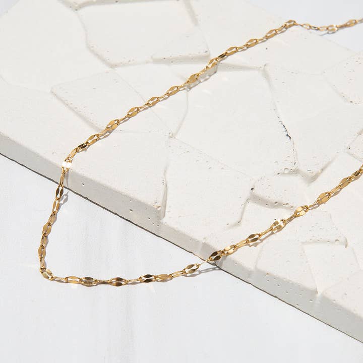 Lenny & Eva - Wholesale Link & Chain Necklace - Gilded Gold Necklace-16" Dapped Chain | Charm Bar Necklace