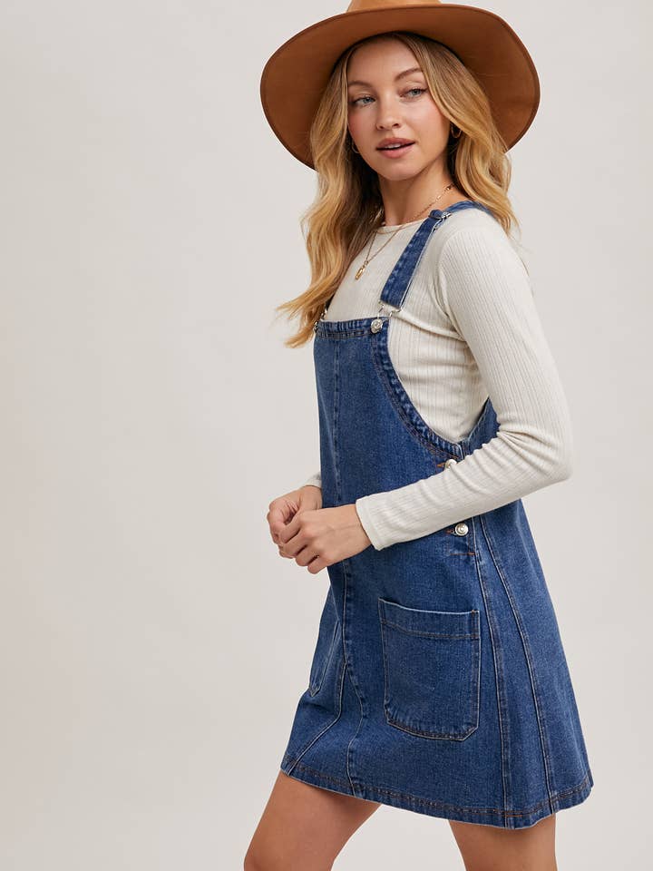 Bluivy - Wholesale Overalls - Women's - DENIM OVERALL MINI DRESS WITH POCKETS13