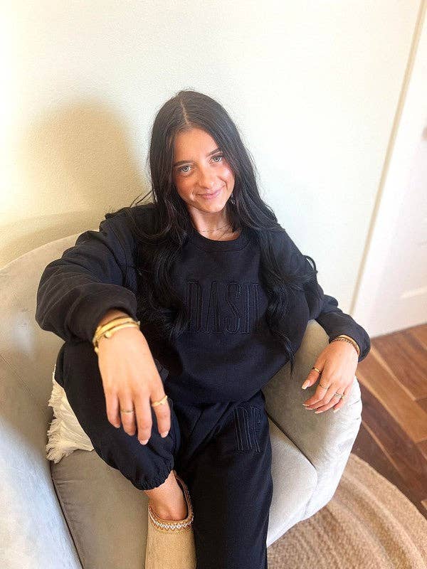 BLACK Custom Tonal Embroidered Sweatshirt for wholesale on Faire