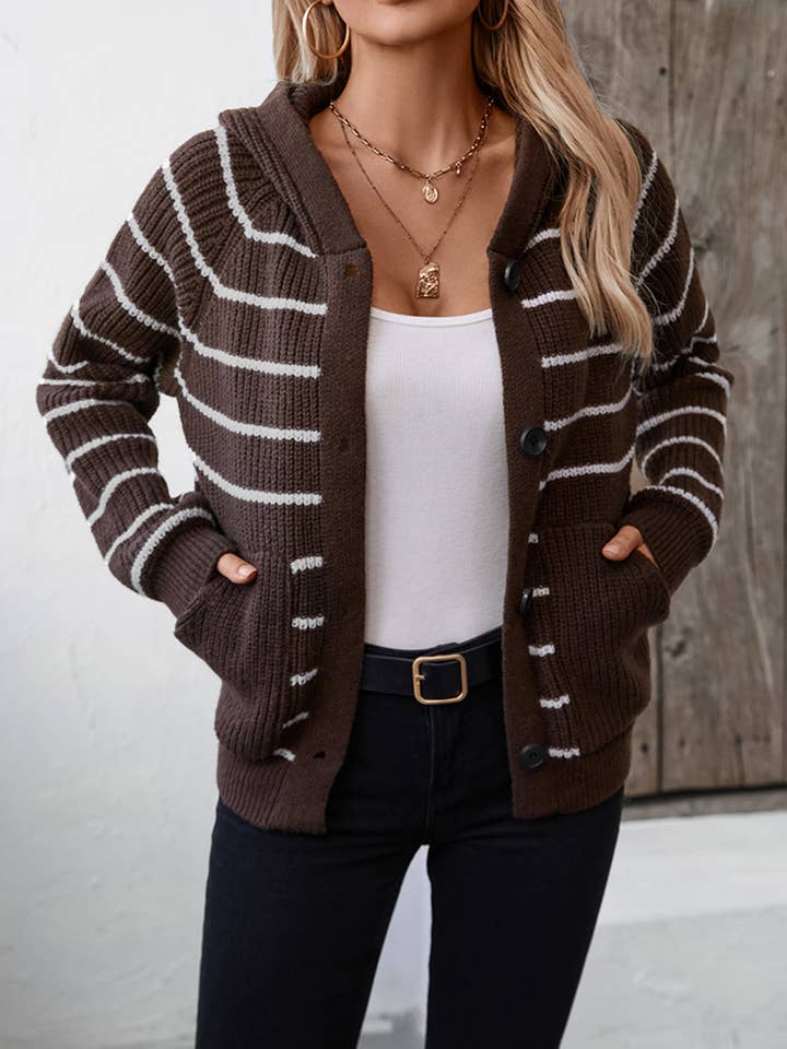 Wholesalesir - Wholesale Cardigan - Women's - Loose Pocket Striped Cardigan Sweater0