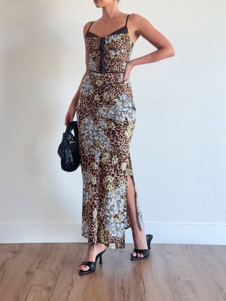 ACOA COLLECTION - Wholesale Top & Skirt Set - Women's - LEOPARD CORSET TOP AND MAXI SKIRT SET