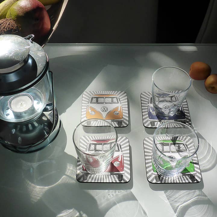 VW Collection by BRISA - Wholesale Coasters - VW T1 Bus Coasters 4-pc Set - Stripes/4 Colors1