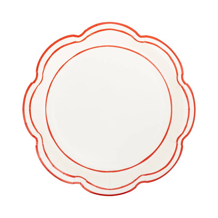 PEM1241 - Cream Scalloped Red Lines Plate for wholesale by My Mind’s Eye