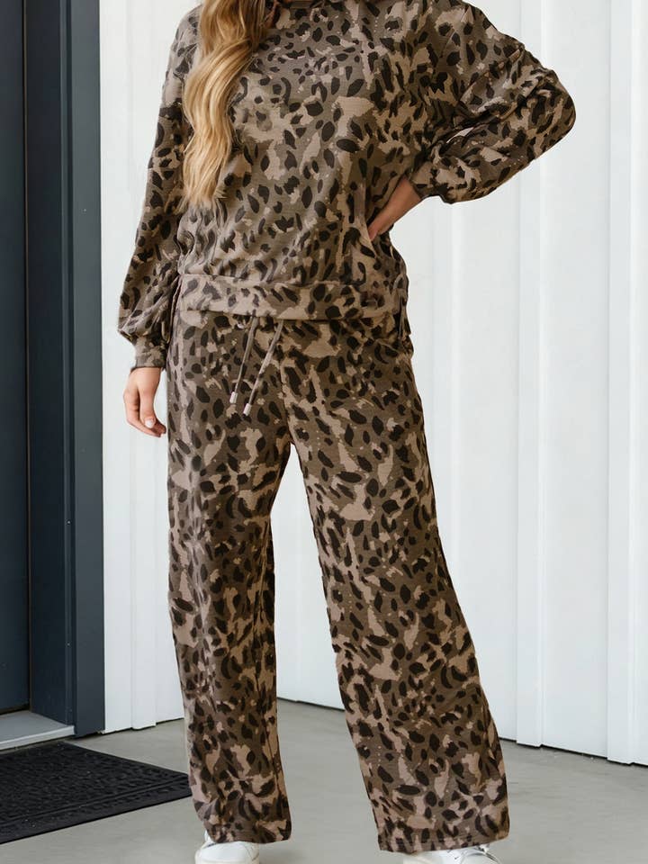 LAS Leopard Patchwork Pullover Drawstring Pant Sets (S-XL) for wholesale by LA Society