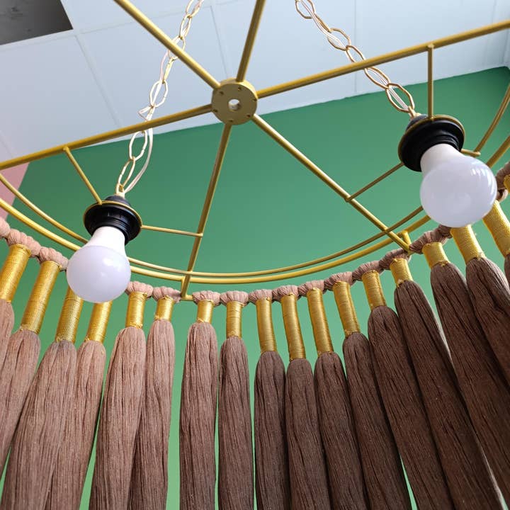 Joy's Arts - Wholesale Chandelier/Hanging Light - Boho Cotton Fringe Chandelier - Macrame Pendant Light, Nursery & Living Room Ceiling Lamp, Gold Accents2