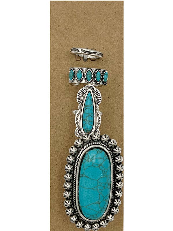 Oval turkis indrammet Ring sæt for engroshandel hos Andrea Bijoux